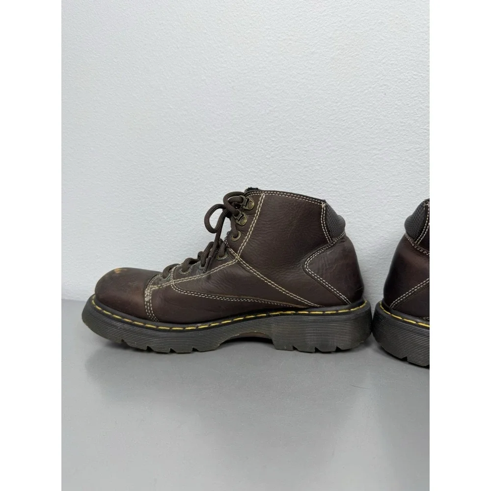 Vintage Dr Martens Boots Mens 10 M Brown Leather Ankle Work Brown Yellow 90s Y2K